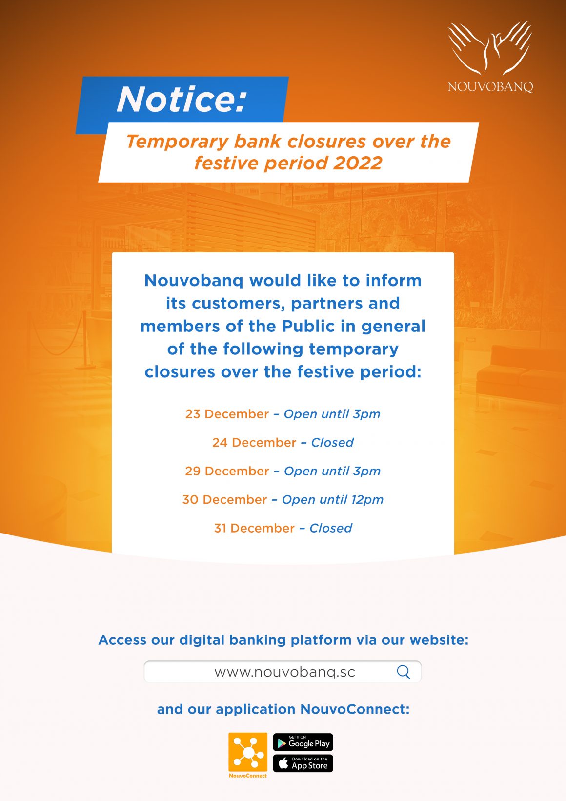 Temporary bank closures over the festive period 2022
